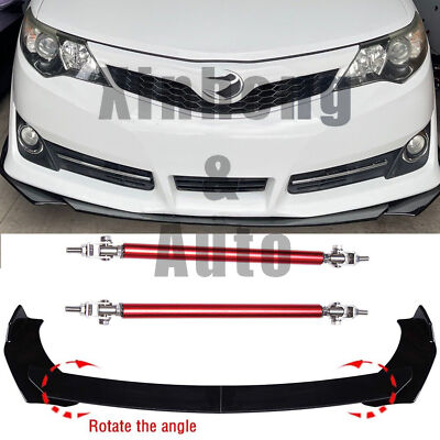 Car Front Bumper Lip Splitter Spoiler +Strut Rods Bar For Toyota Camry Glossy