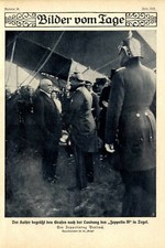 Kaiser Wilhelm II. begr&uuml;&szlig;t Graf Zeppelin nach Z III. Landung in Tegel von 1909