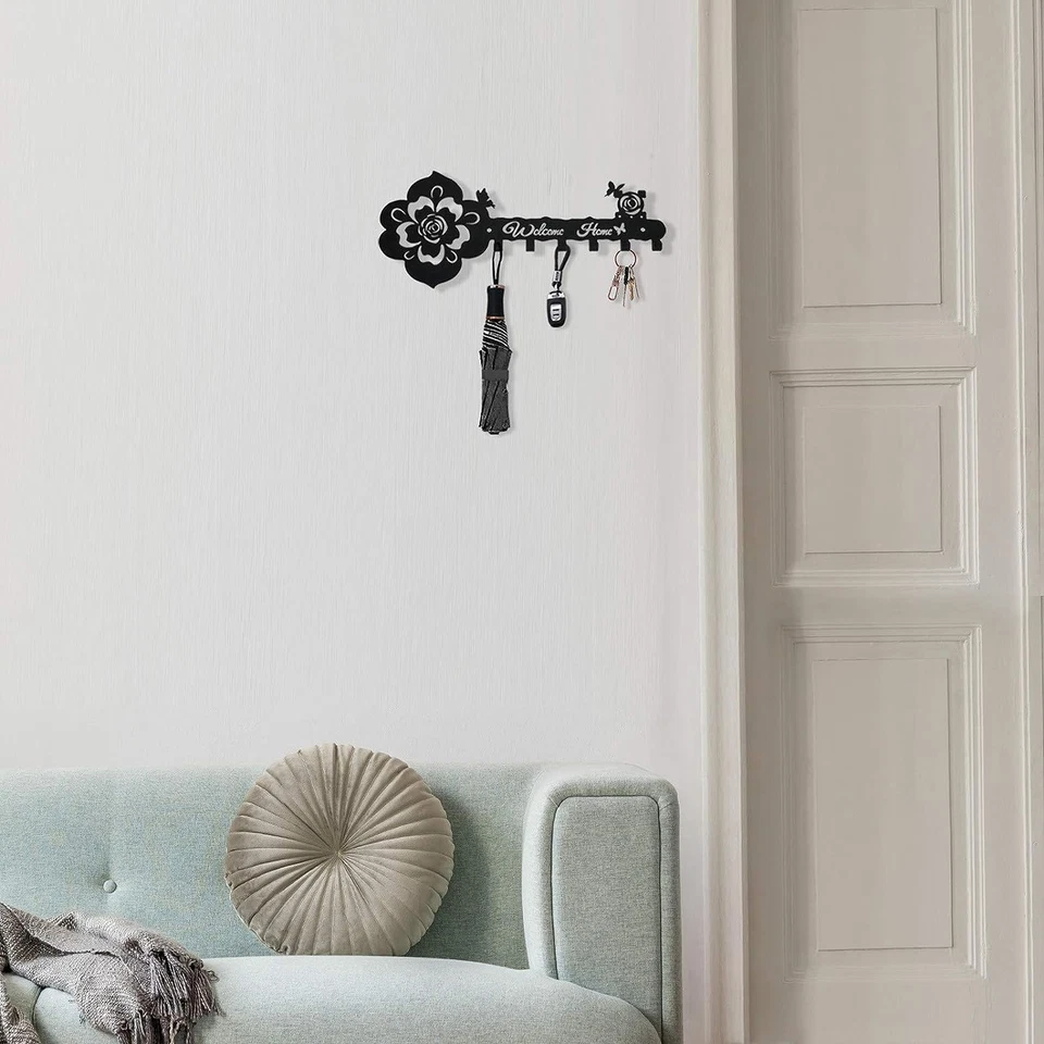 Key Hooks Holder for Wall Decorative - Small Black Entryway Welcome Home Sign Ke - Image 4 of 4