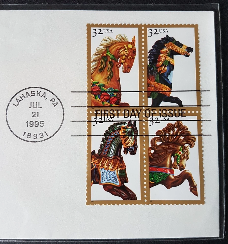 USA 1995 Carousel Horse Stamp FDC lot B (official issue)mild toned 美国木马首日封(轻微斑点) - Image 2 of 3