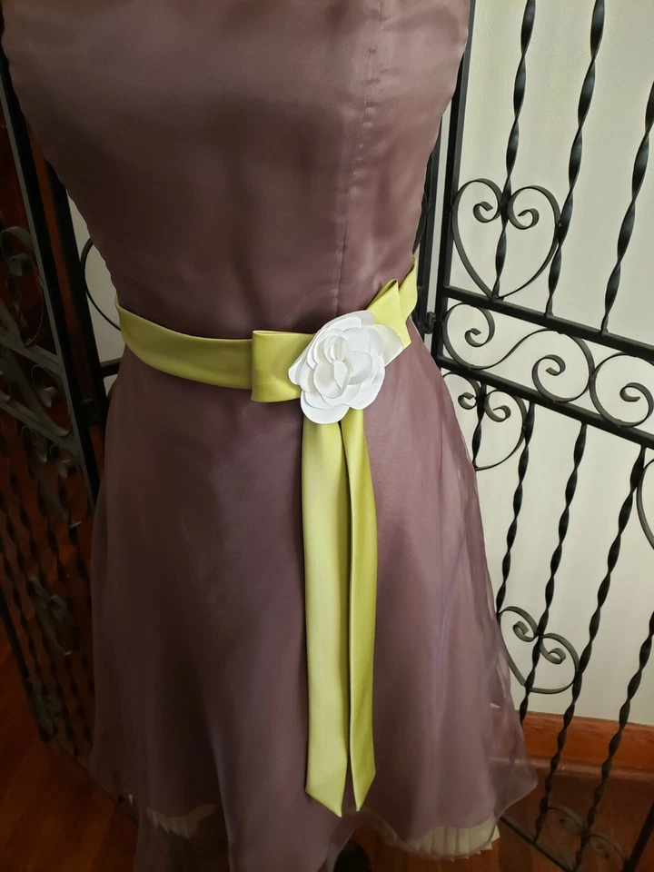 Dama de honor Princesa Corpiño Aline Organza con Satén Sin Tirantes Moca con Kiwi Talla 14 Foto 4 de 4