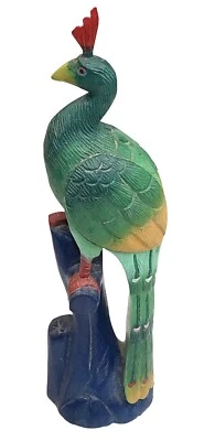 VTG MCM Carved Wooden Peacock Multicolor Home Decor Figurine 16” Tall Statue - Image 1 of 4