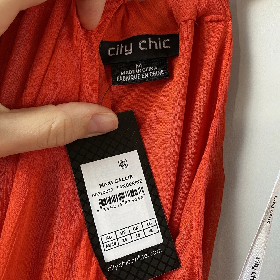 City Chic Callie 领带腰吊带长裙橘色橙色 18 — 第 3/4 张图片