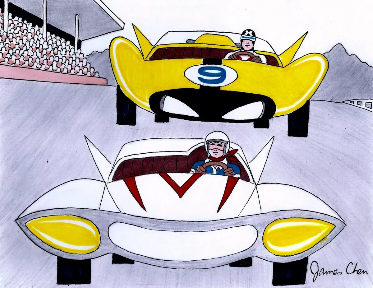 SPEED RACER & THE MACH 5 ORIGINAL COMIC ART COLOR SKETCH 2 ON CARD STOCK