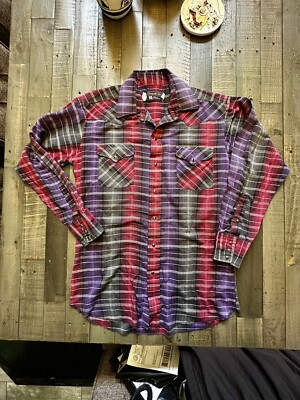 あきら④ Panhandle Slim Pearl Snap Striped Western Button Up Shirt Sz 16.5