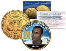 ROBERTO CLEMENTE * Baseball Legends * JFK Half Dollar 24K Gold Plated U.S. Coin