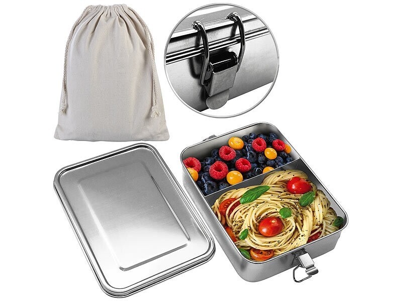 Lunchbox 1400 ml en métal avec parois de séparation Rosenstein & Söhne en acier inox