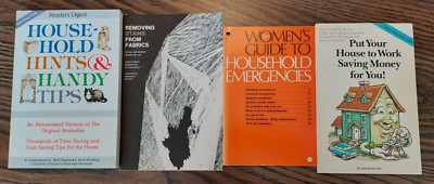 Lot of 4 Vintage Books: Household Hints + Emergencies + Removing Stains + Save $