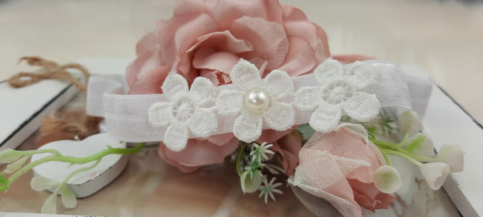 Baby Haarband Creme Mit Schleife - Elastisches Stirnband Für Taufe & Festliche Anlässe