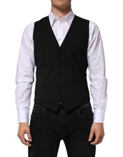 Dolce & Gabbana Black Wool Dress Formal Men Waistcoat Men's Vest Authentic