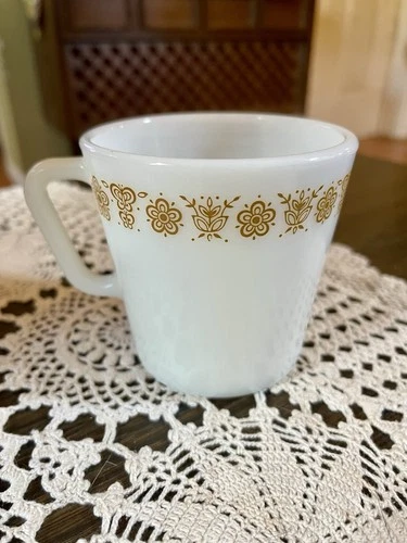 Vintage Pyrex Butterfly Gold Mug 1970s Milk Glass Coffee Tea Cup Retro MCM
