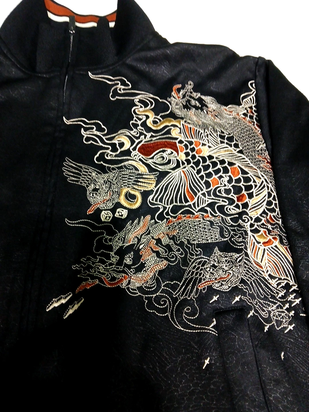 Marc Ecko Cut & Sew Koi Dragon Embroidered Sukajan Track Jacket Mens M Black Y2K image 3