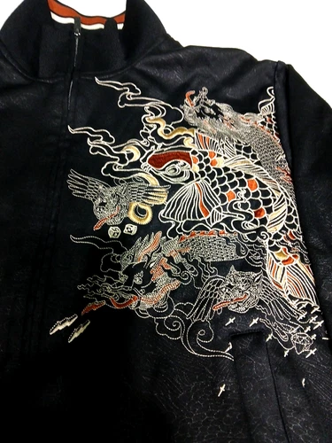 Marc Ecko Cut & Sew Koi Dragon Embroidered Sukajan Track Jacket Mens M Black Y2K image 3
