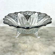 Glass Candy Dish with Sterling Silver Overlay and ruffled rim footed bowl