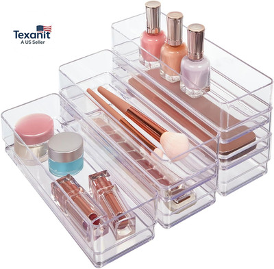 Simplesort 6-Piece Stackable Clear Drawer Organizer Set | 9'' X 3'' X 2'' Rectangle
