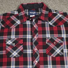 VTG Wrangler Western Shirt Mens 2XL Tall Plaid Snap Buttons Flannel Brushpopper