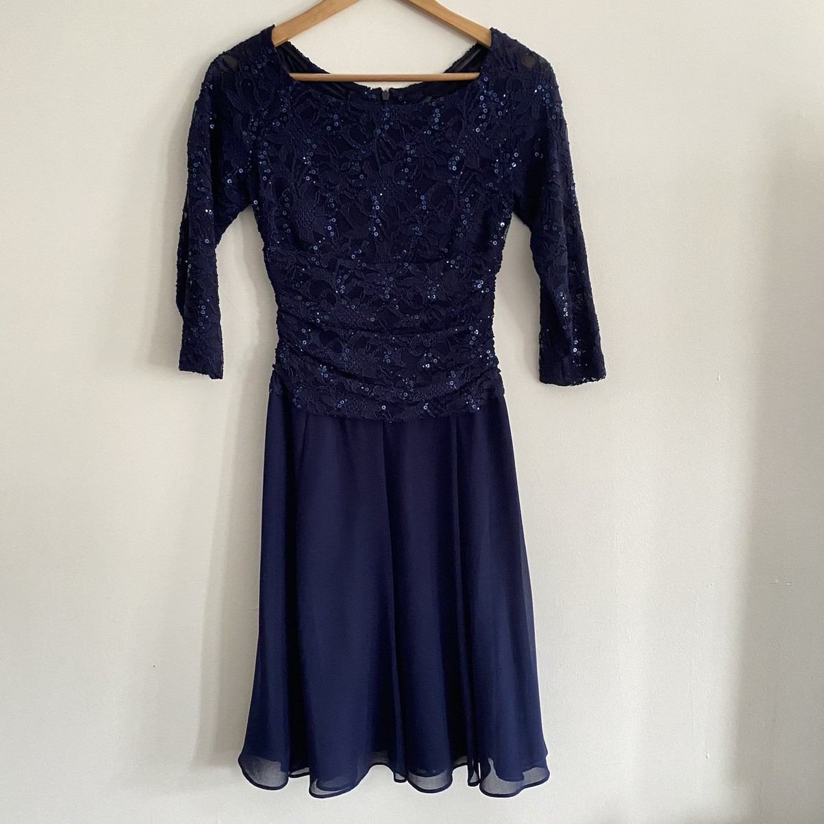 Ralph Lauren LACE MIDI DRESS sequin ワンピース NAVY Lauren Ralph Lauren Evening Dress Midi Lace Sequins Cinched