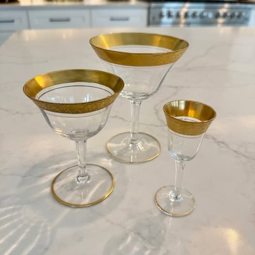 Vintage Tiffin-Franciscan "Rambler Rose" Gold Encrusted Crystal Stemware Set