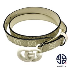 GUCCI 409417 Double G Buckle Belt GG Supreme White Accessory Marmont Used MARJ-0
