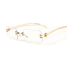 Rectangle Gold Plated Metal Wire Frame Rimless Clear Eyeglasses