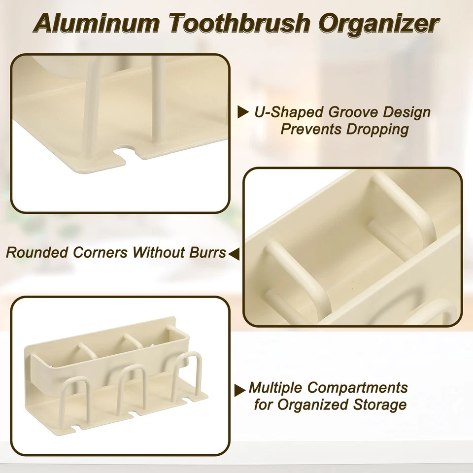 Toothbrush Holder, 3 Slots Electric Toothbrush Organizer, Creamy White - Image 3 of 4