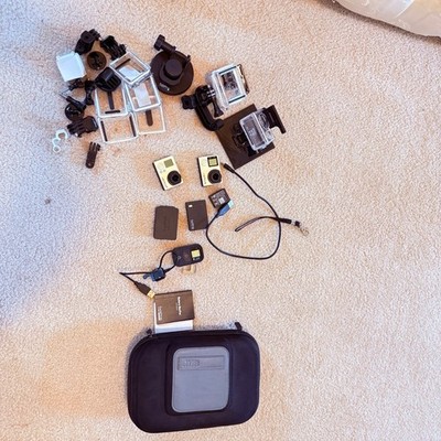 Lot of 2 GoPro-Hero3+ and Hero 4 Silver Bundle+ cases, remotes, chargers
