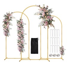 WellSign Balloon Arch Stand,7.2FT, 6.6FT, 6FT Set of 3 Metal Gold Wedding Bac...