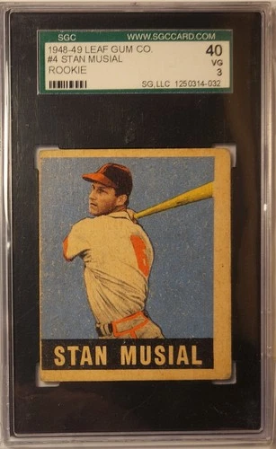 1948 Leaf #4 Stan Musial HOF ROOKIE RC SGC 40 VG 3, St. Louis Cardinals Immortal
