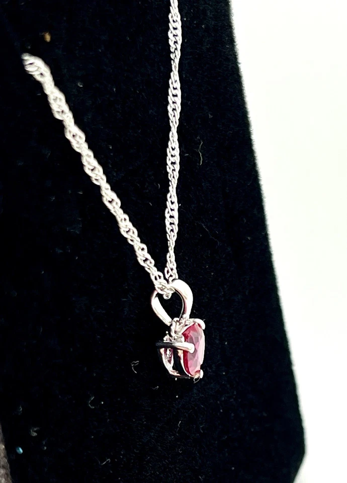 Red Lab-Created Heart-Shaped Ruby Rhodium Over Sterling Silver 18-20” Necklace - Image 2 of 4