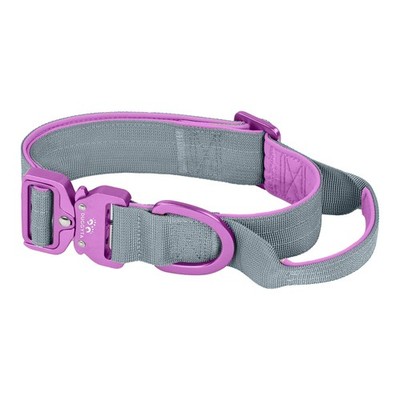 Purple Gray Heavy Duty Dog Collar   Wide Nylon Collar with Secure Dual-Loc