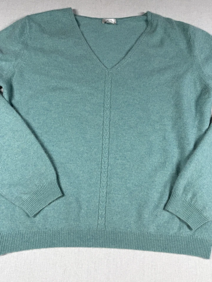 Suéter para mujer APT 9 grande azul 100 % cachemir azul mangas largas pulóver cuello en V Foto 3 de 4