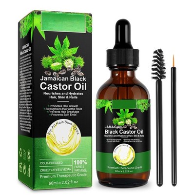 NIFEISHI Organic Castor Oil Cold Pressed Unrefined Glass Bottle, Jamaican Black