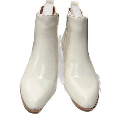 IDIFU White Chelsea Boots for Women Pointed Toe Ankle Booties Women's Low Short 