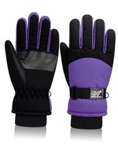 Kids Waterproof Winter Snow Ski Gloves for Boy Girl 6-10 Years Dark Purple