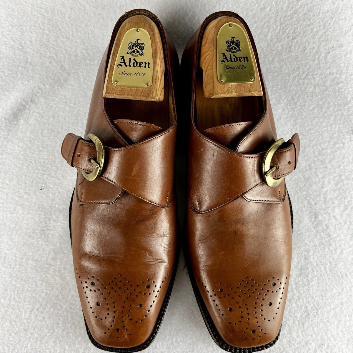 Caporicci Brown Toe Cap Brogueing Tie Dot All Leather Oxford Shoe Italy 9M‎ Caporicci 9M brown leather Italian monk strap brogue toe  main image 2