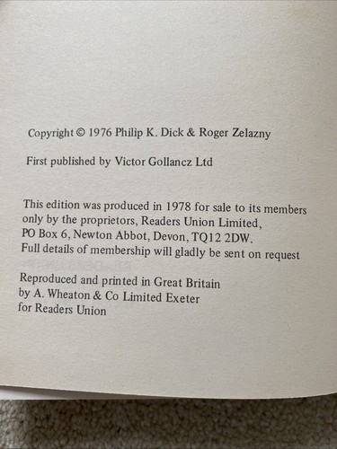 Philip K Dick & Roger Zelazny - Deus Irae - Readers Union HB 1978 Vintage Scifi - Picture 8 of 9