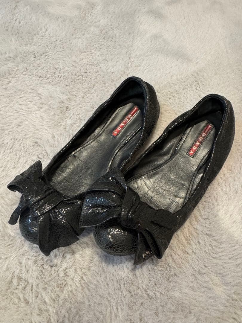 PRADA Women's Pumps Ballet Flats Size:35/JP:22.5 Leather Black 135145K Authentic