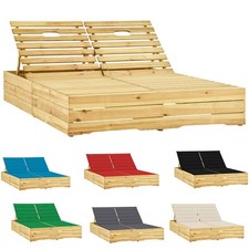 Doppel-Sonnenliege Sonnenliege Gartenliege mit Auflage Kiefer Imprägniert Liege 