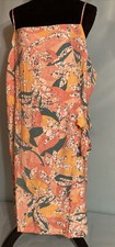 Nine West Women's Mini Dress 3X Peach Yellow Green Leaf Print Zip Wrap Lined NWT