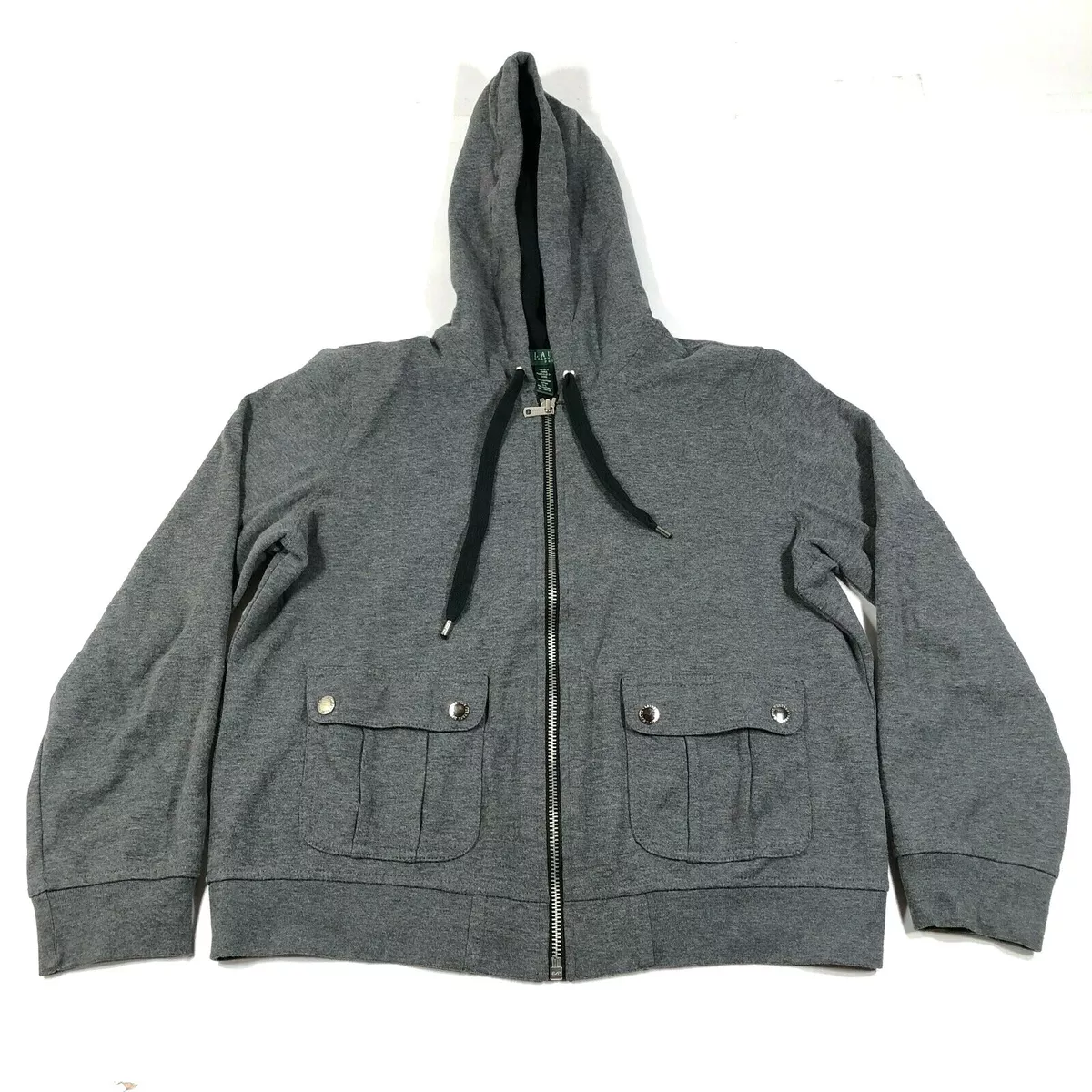 Lauren Ralph Lauren Sweatshirt Hoodie Womens Petite L PL Gray Full