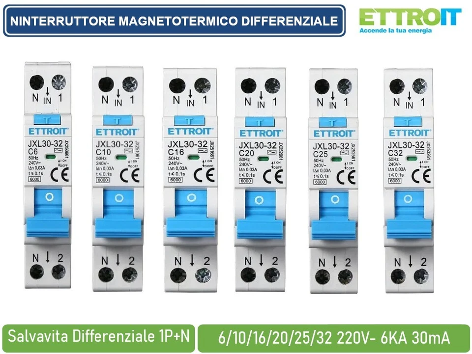 ETTROIT INTER. MEGNETOTERMICI DIFFERENZIALI SALVAVITA 1 MOD 1P+N 30mA 220V-6KA