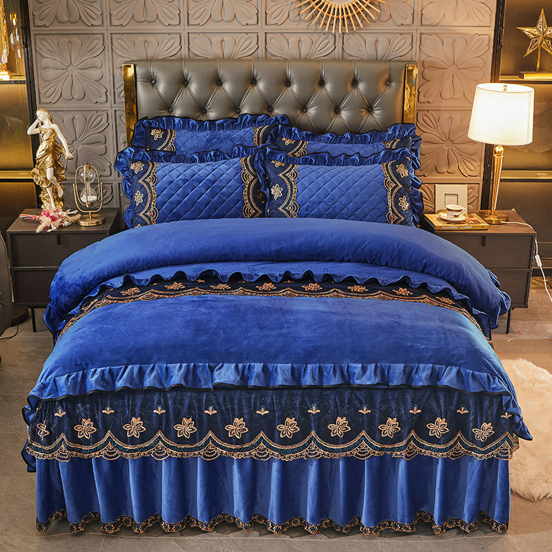 Vintage Lace Velvet Duvet Cover Set Queen King Quilt Cover with 2
