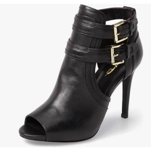 XYD Women Peep Toe Ankle Bootie High Heels Buckled Double Straps Cutout Shoes