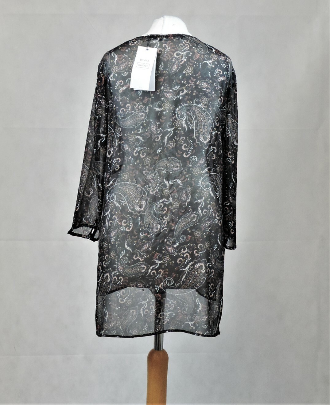 Bershka Black Floral Print 3/4 Sleeve Sheer Blouse Size S Rrp £33 CR019 AA 02 image 4
