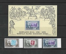 NORFOLK ISLAND , 1979 , SIR ROWLAND H , S/S & SET OF 3 STAMPS , PERF , MNH