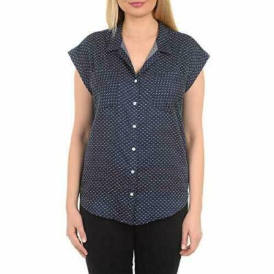 Brand New with Tag JACHS Girlfriend Women Short Sleeve Tencel Blouse Navy Denim