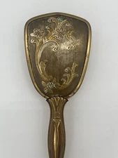 Vintage Victorian Style Gold Tone Nylon Bristle Hand Held Hair Brush Vanity Item