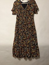 Madewell Puff-Sleeve F Midi Dress in Black Floral Size 6 Ruffled Hem