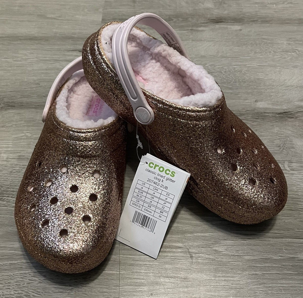 Crocs Classic Junior Size Or Women's Warm Lining Glitter Clogs