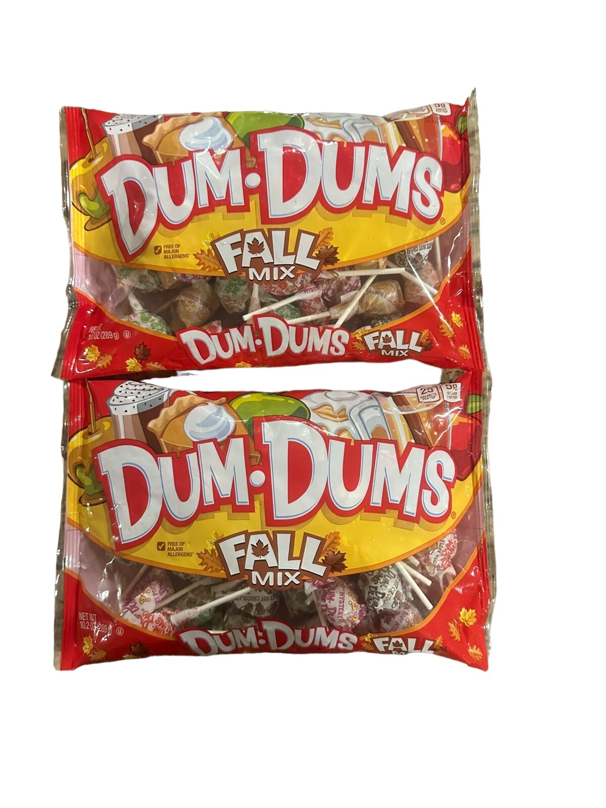 2 bolsas (10,2 oz ea) Dum Dums mezcla de otoño pops/lollipops exp. 7/27 (1,28 lb en total)